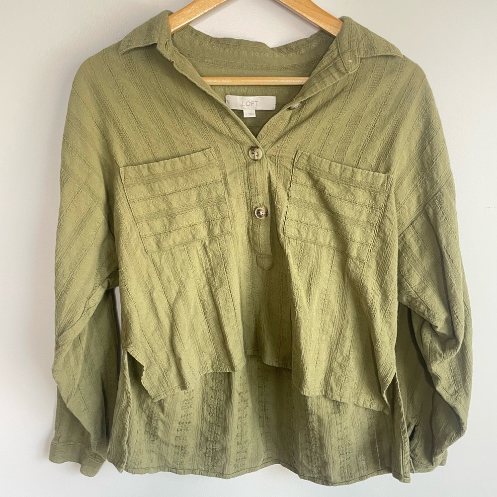 LOFT Olive Green 1/2 Button-Up Blouse